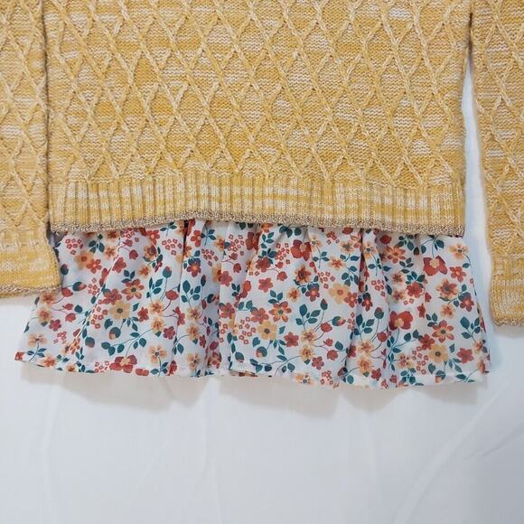 Little Lass | Girls Yellow Gold Knit Bow Ruffles Floral Chiffon Trim Sweater 4T - Picture 8 of 8